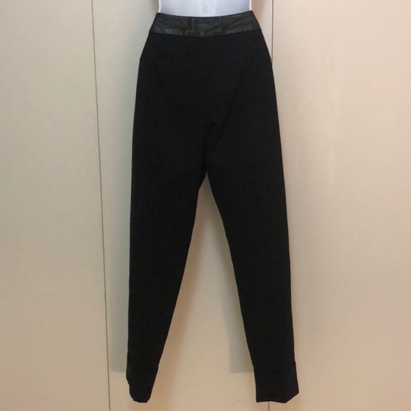 Milly Black Wool Pants w/ Black Leather Faux Belt - Picture 5 of 8